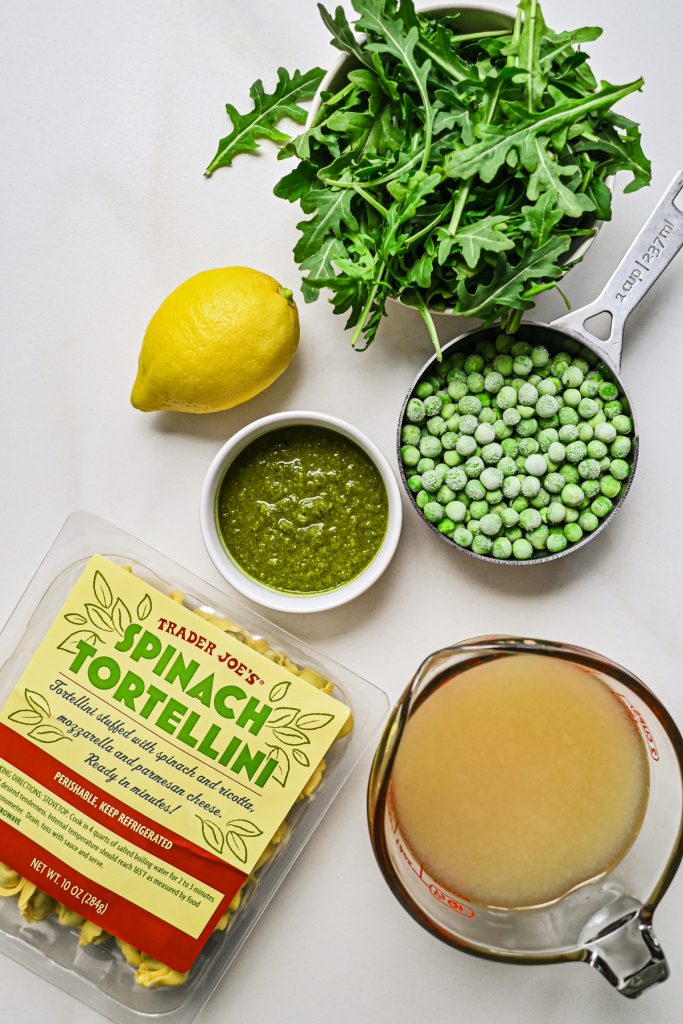Ingredients needed to make spring tortellini in brodo.